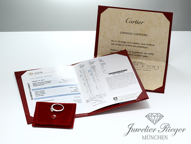 Bild 5 der Galerie: Cartier Solitär Ring Platin 950 Diamant 0,60 ct Brillanten Gr. 49 Alter 2014