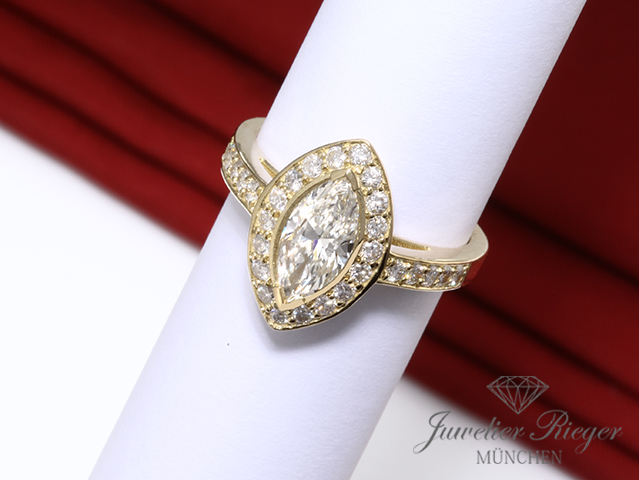Bild 4 der Galerie: Wundervoller Solitär Ring Gelbgold 750 Marquise Diamant 0,92 ct. Gr 54 Gold