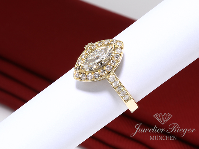 Bild 3 der Galerie: Wundervoller Solitär Ring Gelbgold 750 Marquise Diamant 0,92 ct. Gr 54 Gold