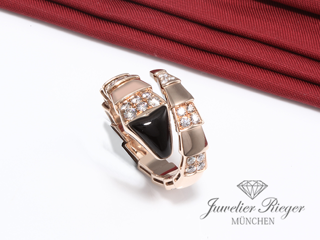 Bild 3 der Galerie: Bulgari Ring Serpenti Viper Rosegold 750 Onyx Diamanten Brillanten Gr L Gold