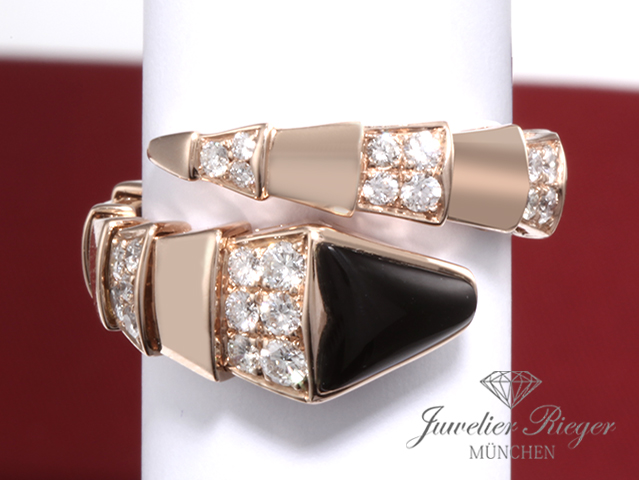 Bild 2 der Galerie: Bulgari Ring Serpenti Viper Rosegold 750 Onyx Diamanten Brillanten Gr L Gold