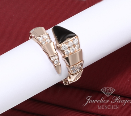 . Bulgari Ring Serpenti Viper Rosegold 750 Onyx Diamanten Brillanten Gr L Gold