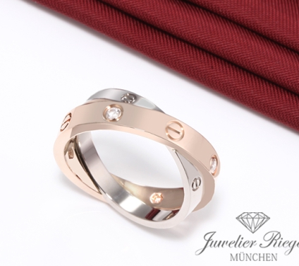 . Cartier Ring Love Rosegold & Weissgold 750 6 Diamanten Größe 51 Gold