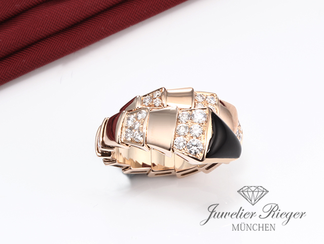 Bild 4 der Galerie: Bulgari Ring Serpenti Viper Rosegold 750 Onyx Diamanten Brillanten Gr M Gold