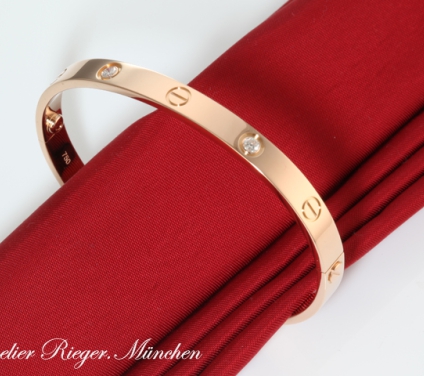 . Cartier Armreif Love Rosegold 750 Größe 16 2012 4 Diamanten Gold Armband