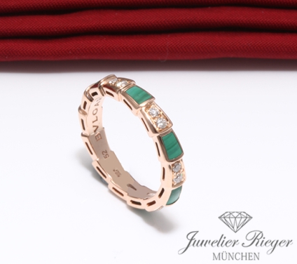 . Bulgari Ring Serpenti Viper Rosegold 750 Gr 52 Malachit Diamanten Gold