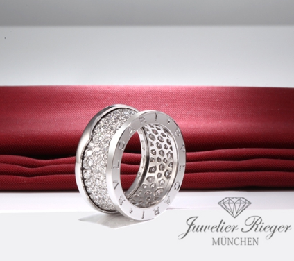 . Bvlgari Ring B-Zero 1 Breites Modell Weissgold 750 Diamanten ca. 2,35 ct. Gr 54