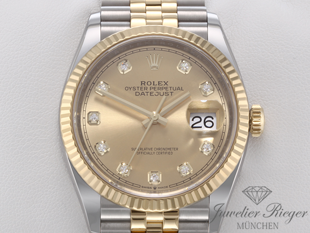 Bild 1 der Galerie: Rolex Datejust 36 126233 Edelstahl Gelbgold 750 Diamanten Automatik Gold