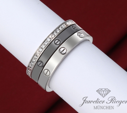 . Cartier 3 Ringe Love Weissgold 750 Keramik Diamanten Größe 54 Gold B4097800