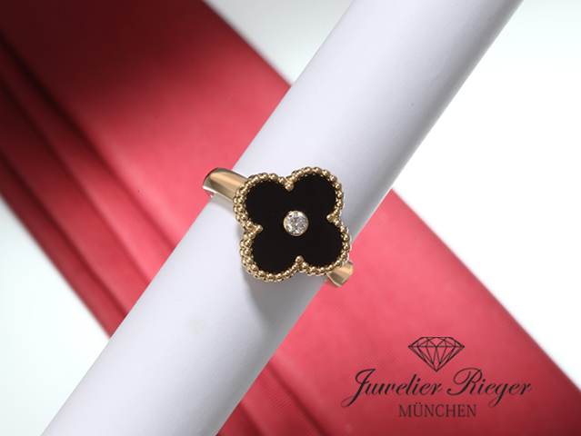 Bild 3 der Galerie: Van Cleef & Arpels Ring Vintage Alhambra Gr. 53 Gelbgold 750 Diamant Onyx 2014