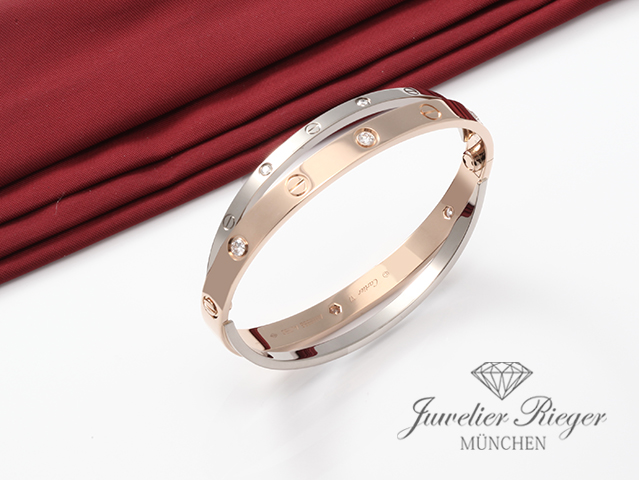 Bild 3 der Galerie: Cartier Armreif Love Doppelt Weissgold & Rosegold 750 Diamanten Gr 17 Gold