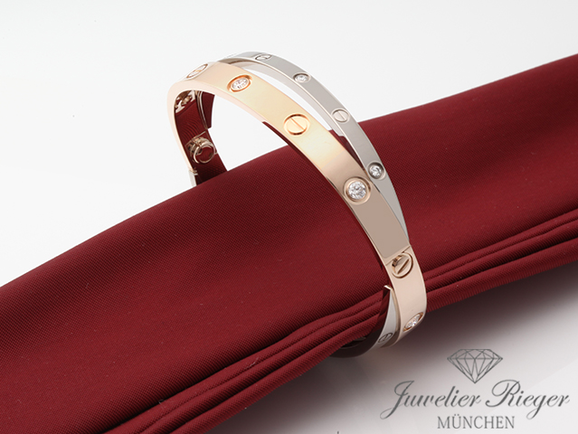 Bild 2 der Galerie: Cartier Armreif Love Doppelt Weissgold & Rosegold 750 Diamanten Gr 17 Gold