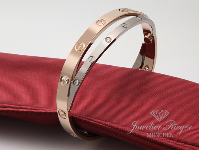 Bild 1 der Galerie: Cartier Armreif Love Doppelt Weissgold & Rosegold 750 Diamanten Gr 17 Gold