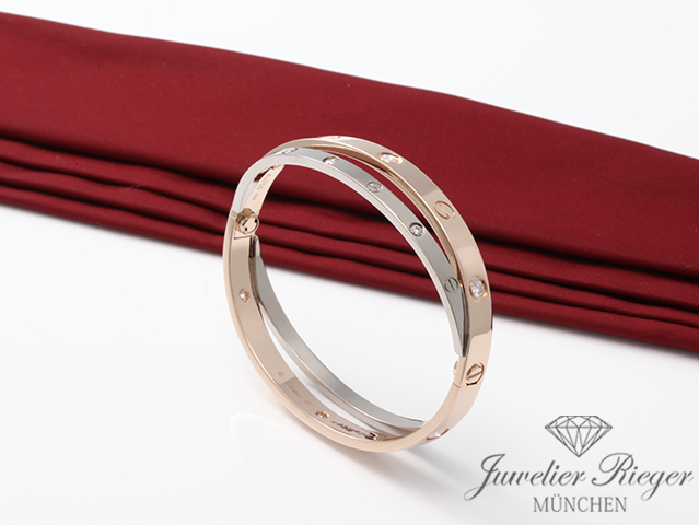Bild 4 der Galerie: Cartier Armreif Love Doppelt Weissgold & Rosegold 750 Diamanten Gr 17 Gold