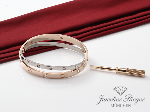 Bild 5 der Galerie: Cartier Armreif Love Doppelt Weissgold & Rosegold 750 Diamanten Gr 17 Gold