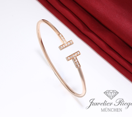 . Tiffany & Co. T Wire Armreif Rosegold 750 Größe Large Diamanten Brillanten