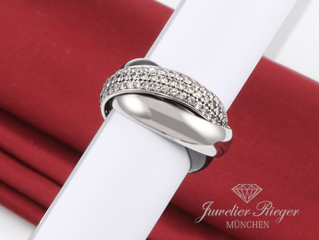 Bild 1 der Galerie: Cartier Ring Trinity Grosses Modell Weissgold 750 Platin Keramik Diamanten Gr 53