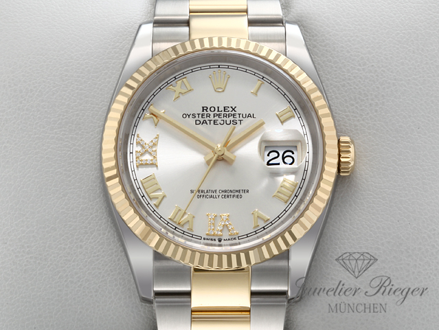 Bild 1 der Galerie: Rolex Datejust 36 126233 2025 Edelstahl Gelbgold 750 Diamanten Automatik Gold