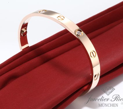 . Cartier Armreif Love Rosegold 750 4 Diamanten Größe 17 2015 Gold Armband