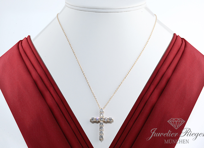 Bild 2 der Galerie: UNGETRAGEN: Collier Gelbgold 750 Kreuz Anhänger Diamanten 3,36 ct. Brillanten Ungetragen