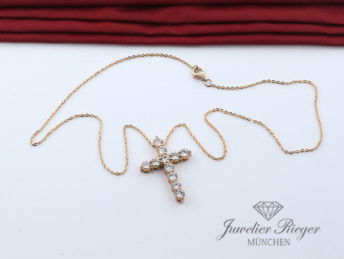 Bild 3 der Galerie: UNGETRAGEN: Collier Gelbgold 750 Kreuz Anhänger Diamanten 3,36 ct. Brillanten Ungetragen