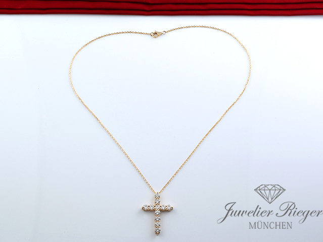 Bild 4 der Galerie: UNGETRAGEN: Collier Gelbgold 750 Kreuz Anhänger Diamanten 3,36 ct. Brillanten Ungetragen