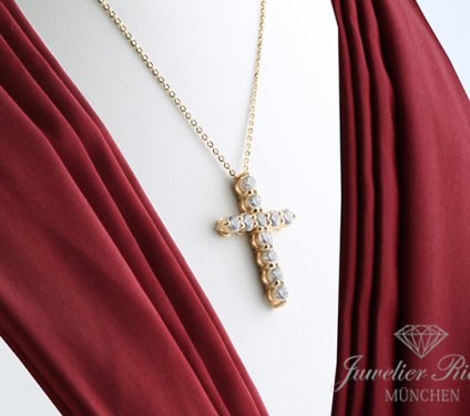 . UNGETRAGEN: Collier Gelbgold 750 Kreuz Anhänger Diamanten 3,36 ct. Brillanten Ungetragen