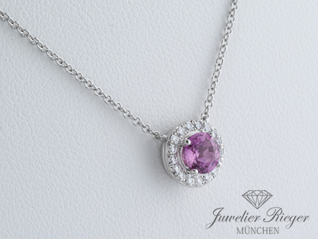 Tiffany & Co. Soleste Collier Platin 950 rosa Saphir Diamanten Solitär Kette Tiffany & Co. Soleste Collier Platin 950 rosa Saphir Diamanten Solitär Kette