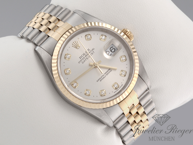 Bild 3 der Galerie: Rolex Datejust 36 mm 16233 1996 Diamanten Stahl Gelbgold 750 Automatik Gold