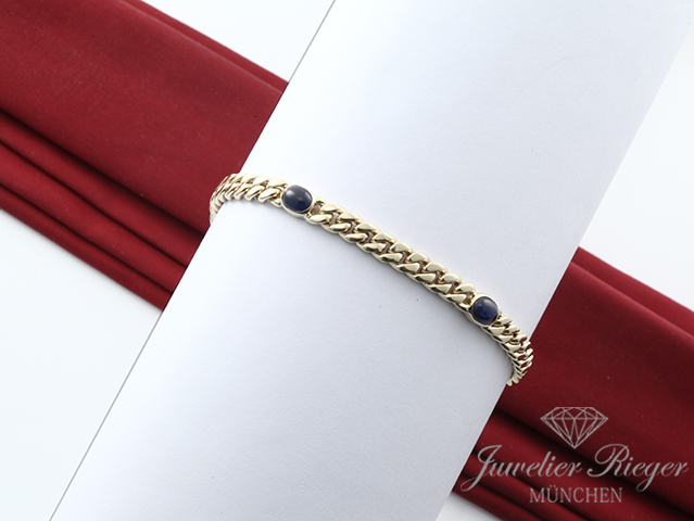 Bild 4 der Galerie: Wundervolles Panzer-Armband Gelbgold 585 blaue Saphire Länge 19,5 cm Gold