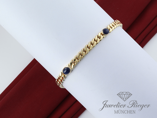 Bild 5 der Galerie: Wundervolles Panzer-Armband Gelbgold 585 blaue Saphire Länge 19,5 cm Gold
