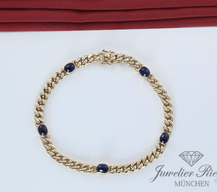 . Wondervolles Panzer-Armband Gelbgold 585 blaue Saphire Länge 19,5 cm Gold