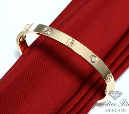 . Cartier Armreif Love Gelbgold 750 Größe 17 2010 4 Diamanten Gold Armband