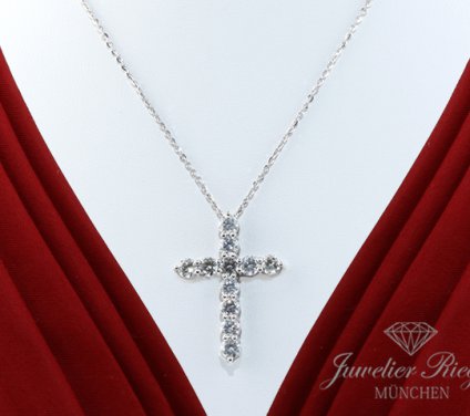 . Ungetragen: Collier Weissgold 750 Kreuz Anhänger Diamanten 3,34 ct. Brillanten