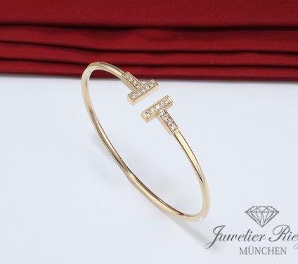 . Tiffany & Co. T Wire Armreif Gelbgold 750 Größe Small Diamanten Brillanten
