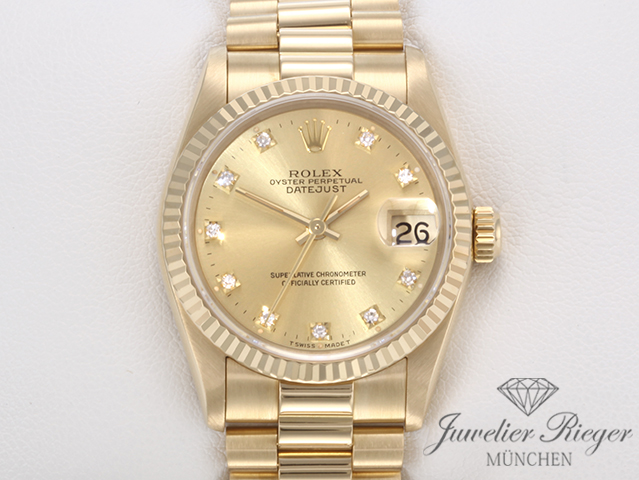Rolex Medium Datejust 31 mm Gelbgold 750 Diamanten Automatik Gold Damen