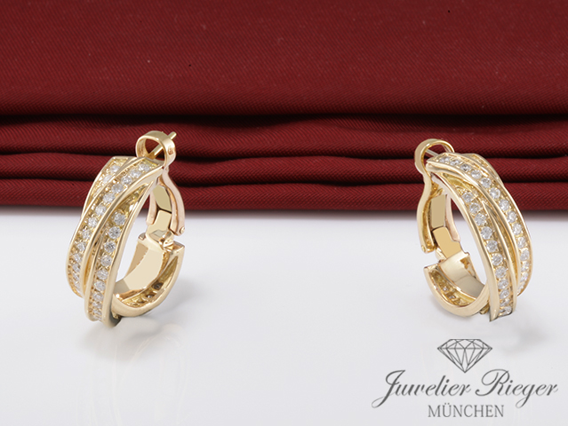 Bild 3 der Galerie: Cartier Creolen Trinity Gelbgold 750 Diamanten Brillanten Ohrringe Gold